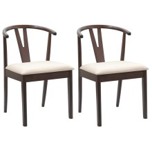 Комплект от 2 трапезни стола тип кресла в стил Mid-Century Modern от масивно каучуково дърво в кафяво и кремаво