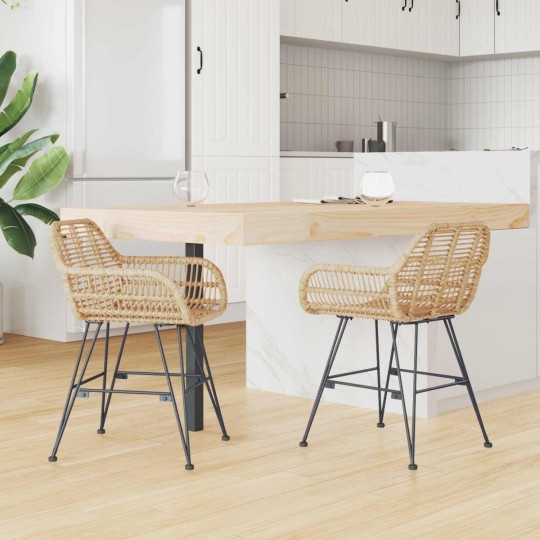 Комплект от 2 трапезни стола тип кресла в стил Modern Boho от естествен ратан и черна желязна рамка
