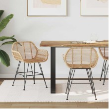 Комплект от 2 трапезни стола тип кресла в стил Modern Boho от естествен ратан и черна желязна рамка