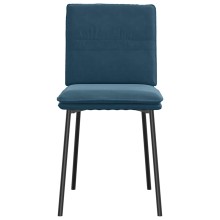 Комплект от 6 трапезни стола в стил Mid-Century Modern от синьо кадифе с хоризонтални шевове