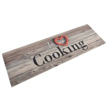 Кухненско килимче I ❤ cooking, сиво, 60x180 см, кадифе