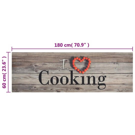 Кухненско килимче I ❤ cooking, сиво, 60x180 см, кадифе