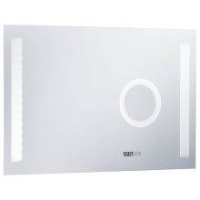 LED стенно огледало за баня със сензор, часовник и увеличителна зона, 100x60 см