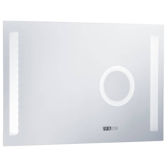 LED стенно огледало за баня със сензор, часовник и увеличителна зона, 100x60 см