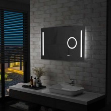 LED стенно огледало за баня със сензор, часовник и увеличителна зона, 100x60 см