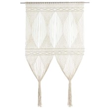 Памучно перде макраме в цвят кремав за тръбен корниз, 140 x 240 см