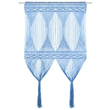 Памучно перде макраме в цвят морскосин за тръбен корниз, 140 x 240 см