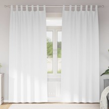 Плътни завеси в цвят бял с текстилни гайки (уши), 2 бр., 140 x 225 см