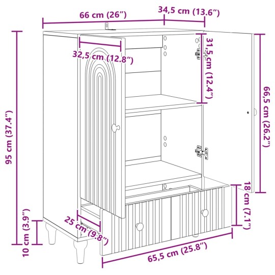 Шкаф ARCO с 2 врати и долно чекмедже, бял гланц, 66 x 34,5 x 95 см