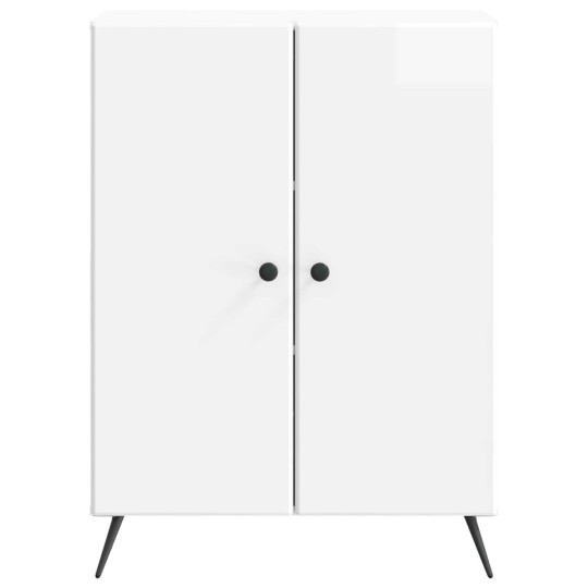 Шкаф с 2 врати и геометрични фронтове, бял гланц, 66 x 34,5 x 90 см