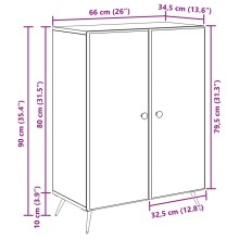 Шкаф с 2 врати и геометрични фронтове, бял гланц, 66 x 34,5 x 90 см