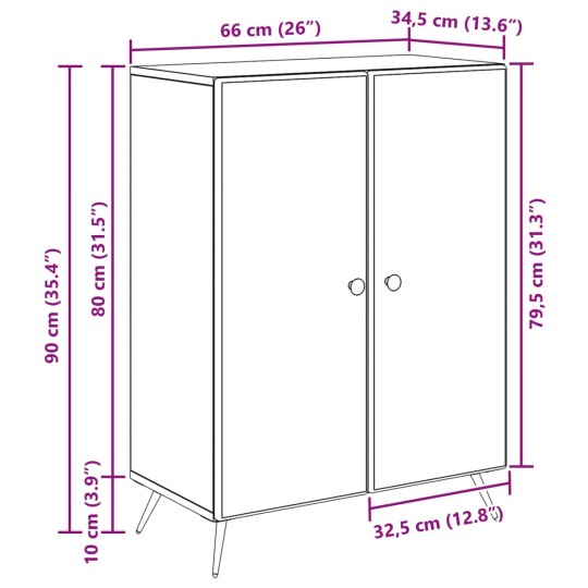 Шкаф с 2 врати и геометрични фронтове, бял гланц, 66 x 34,5 x 90 см