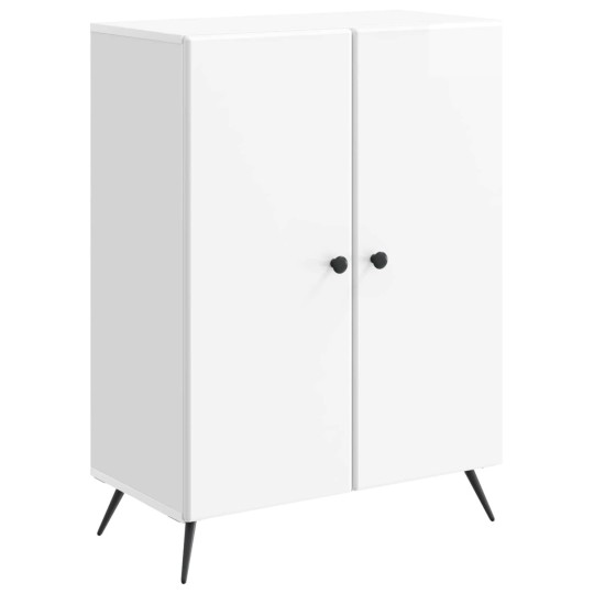 Шкаф с 2 врати и геометрични фронтове, бял гланц, 66 x 34,5 x 90 см