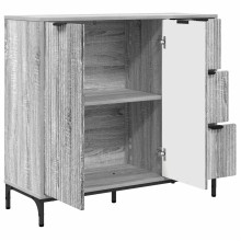 Шкаф с фрезовани фронтове, 2 врати и 3 чекмеджета, сив дъб сонома, 89,5 x 33 x 82 см