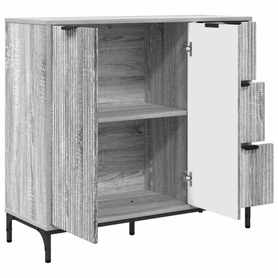 Шкаф с фрезовани фронтове, 2 врати и 3 чекмеджета, сив дъб сонома, 89,5 x 33 x 82 см