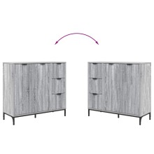 Шкаф с фрезовани фронтове, 2 врати и 3 чекмеджета, сив дъб сонома, 89,5 x 33 x 82 см