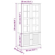 Шкаф витрина VIGO от масивна борова дървесина с ламелни фронтове, кафяв, 85 x 35 x 170 см