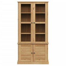 Шкаф витрина VIGO от масивна борова дървесина с ламелни фронтове, кафяв, 85 x 35 x 170 см