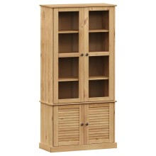 Шкаф витрина VIGO от масивна борова дървесина с ламелни фронтове, кафяв, 85 x 35 x 170 см