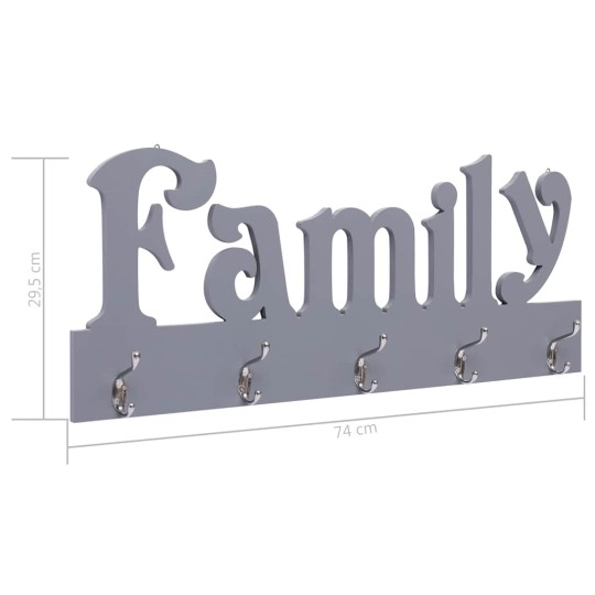 Стенна закачалка FAMILY, сива, 74 x 29,5 см