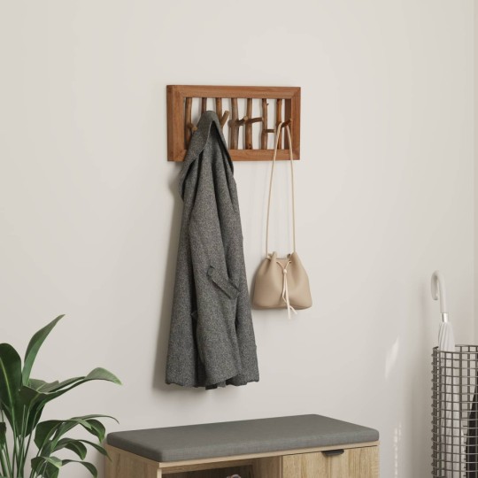 Стенна закачалка, масивна дървесина, натурален цвят, 50 x 10 x 25 см