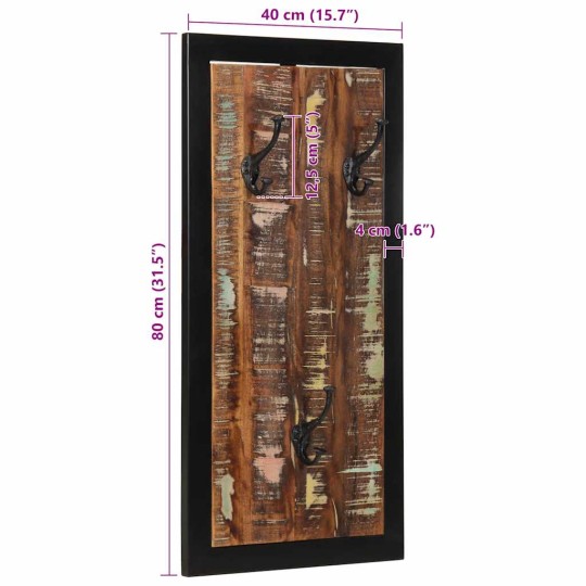 Стенна закачалка, масивна регенерирана дървесина, многоцветна, 40 x 2 x 80 см
