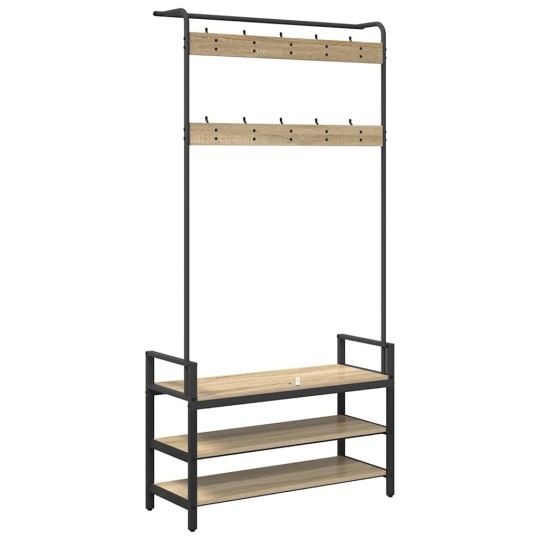 Стояща закачалка с рафтове за обувки, дъб сонома, 95 x 34 x 184 см