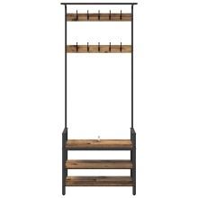Стояща закачалка с рафтове за обувки, старо дърво, 75 x 34 x 184 см