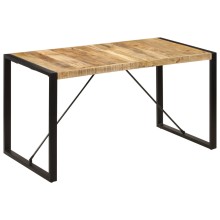 Трапезна маса в стил Industrial Modern, кафяво масивно мангово дърво и черна стомана, 140 x 70 см