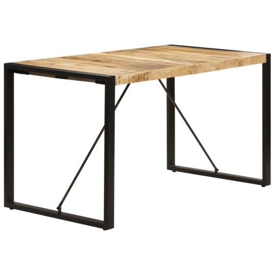 Трапезна маса в стил Industrial Modern, кафяво масивно мангово дърво и черна стомана, 140 x 70 см