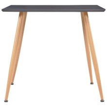 Трапезна маса в стил Mid-Century Modern, сив МДФ и стоманени крака с десен дъб, 80,5 x 80,5 см