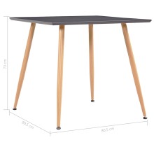 Трапезна маса в стил Mid-Century Modern, сив МДФ и стоманени крака с десен дъб, 80,5 x 80,5 см