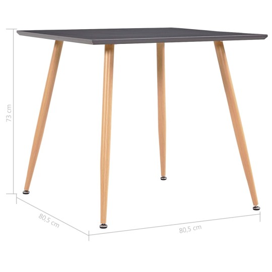 Трапезна маса в стил Mid-Century Modern, сив МДФ и стоманени крака с десен дъб, 80,5 x 80,5 см