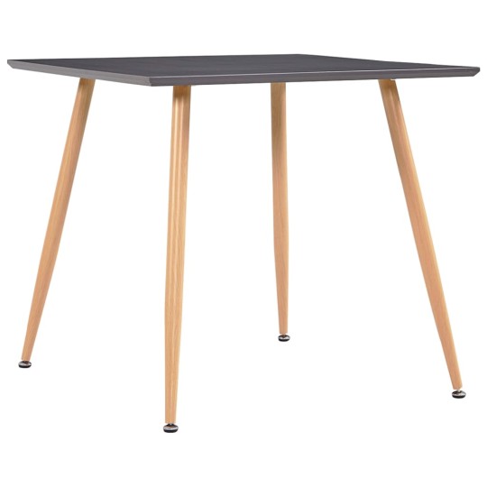 Трапезна маса в стил Mid-Century Modern, сив МДФ и стоманени крака с десен дъб, 80,5 x 80,5 см