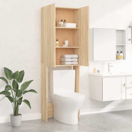 Висок шкаф за пералня с 2 врати и 3 отделения, дъб сонома, 64 x 25,5 x 190 см