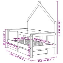 Бебешко легло Монтесори с две чекмеджета, 70x140 см, бор масив