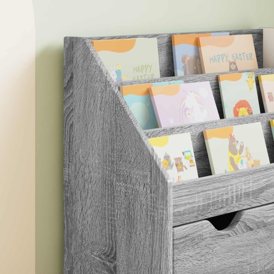 Детска етажерка за книги с чекмедже, с декор сив дъб сонома, 60 x 29,5 x 69 см