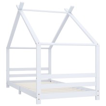 Детско легло къщичка Монтесори от масивна борова дървесина, бяло, 90 x 200 см