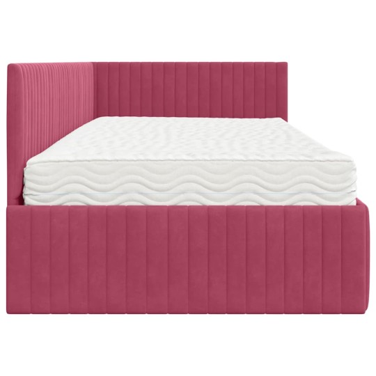 Единично тапицирано легло VELLUTO с матрак, виненочервено