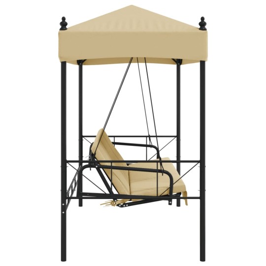 Градинска люлка с навес, бежово-златист, размери 190,5 x 117,5 x 213 см