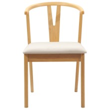 Комплект от 2 трaпезни стола тип кресла в стил Mid-Century Modern от масивно каучуково дърво в натурален цвят и кремаво