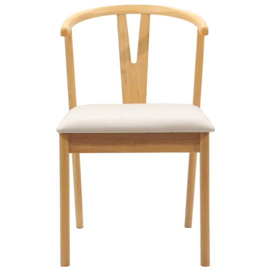 Комплект от 2 трaпезни стола тип кресла в стил Mid-Century Modern от масивно каучуково дърво в натурален цвят и кремаво