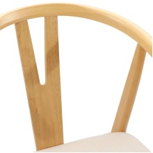 Комплект от 2 трaпезни стола тип кресла в стил Mid-Century Modern от масивно каучуково дърво в натурален цвят и кремаво