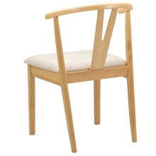 Комплект от 2 трaпезни стола тип кресла в стил Mid-Century Modern от масивно каучуково дърво в натурален цвят и кремаво