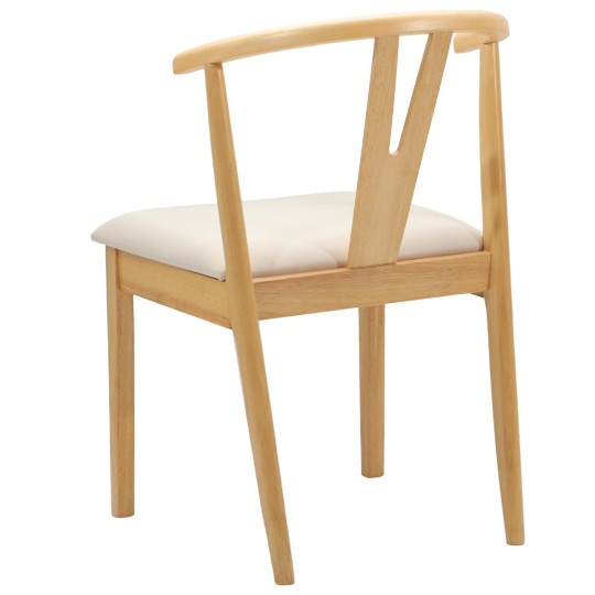 Комплект от 2 трaпезни стола тип кресла в стил Mid-Century Modern от масивно каучуково дърво в натурален цвят и кремаво
