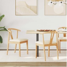 Комплект от 2 трaпезни стола тип кресла в стил Mid-Century Modern от масивно каучуково дърво в натурален цвят и кремаво