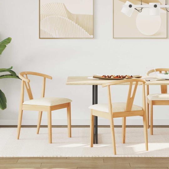 Комплект от 2 трaпезни стола тип кресла в стил Mid-Century Modern от масивно каучуково дърво в натурален цвят и кремаво