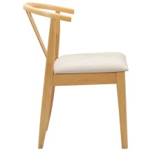 Комплект от 2 трaпезни стола тип кресла в стил Mid-Century Modern от масивно каучуково дърво в натурален цвят и кремаво