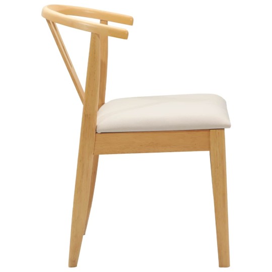 Комплект от 2 трaпезни стола тип кресла в стил Mid-Century Modern от масивно каучуково дърво в натурален цвят и кремаво