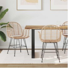 Комплект от 2 трапезни стола тип кресла в стил Modern Boho от естествен ратан и черна желязна рамка